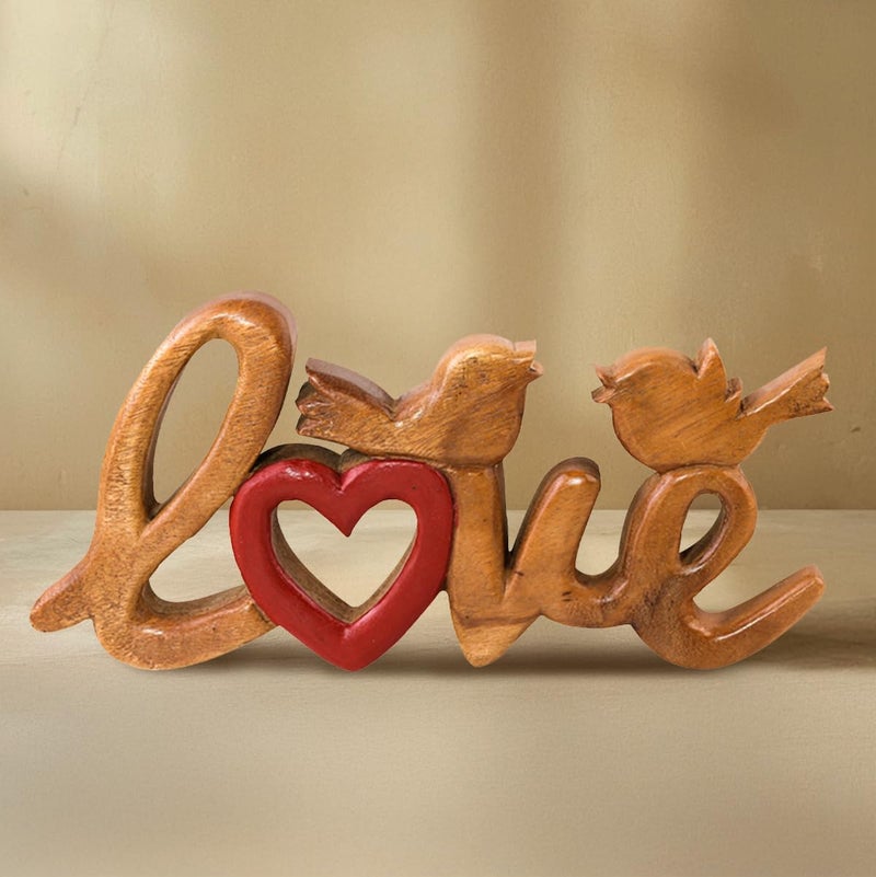 Decozen Wood Heart Sculpture, Gift for Her, Valentines Day Gifts for Her, Mom Dad Wife Valentines Gift Table Decor for Living Room Fireplace, Bookshelf Shelf Decor Farmhouse Boho Tabletop Mantle Decor - Image 1